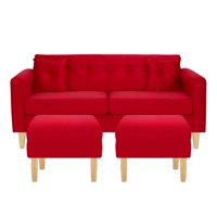 Bodevir - Sofa New Retro 3C + 2 Pouf Felpa 05 Rojo