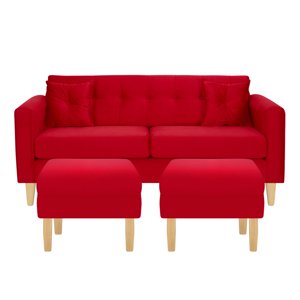 Bodevir - Sofa New Retro 3C + 2 Pouf Felpa 05 Rojo