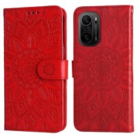 Funda Tipo Cartera Foxdock Para Xiaomi Poco F3 , Diseño Girasol En Relieve, Cuero Pu, Cierre Magnético, Soporte Y Tarjetero
