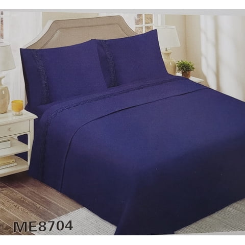 Genérico - Juego De Sábanas Con Broderíe 2 Plazas - Azul Marino M8704