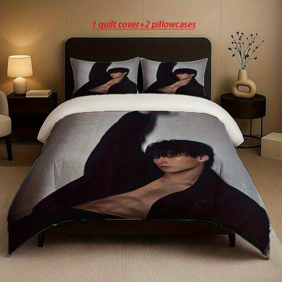 Artistic bedding Featuring Cui Umbrella in a Black Coat Includes a Duvet Cover And Two Pillowcases. Soft And Comfortable Perfect for All Seasons