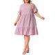 thumbnail image 1 of Vestido de verano para mujer de talla grande Agnes Orinda con textura, volantes, manga corta, dobladillo en capas, cuello redondo, midi, casual, línea A, 2025, 4X, rosa, 1 of 6