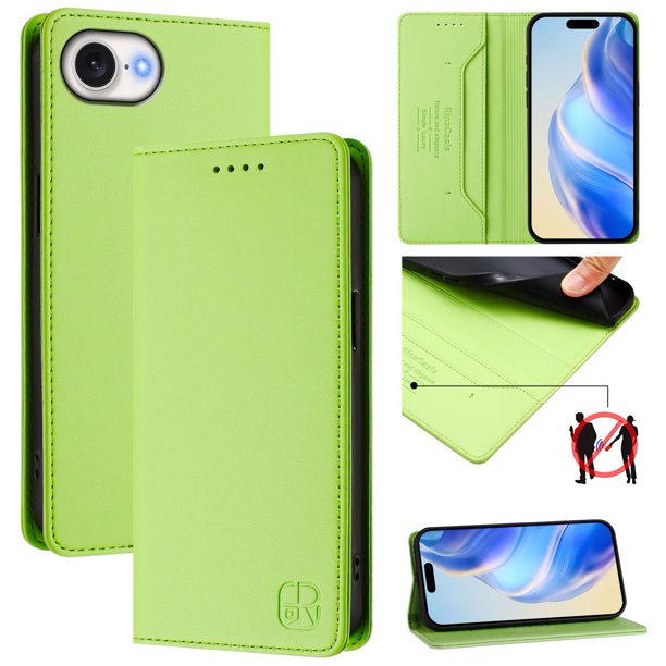 Funda Billetera con Soporte para iPhone 17e/iPhone 16e Bloqueo RFID Plegable Verde claro