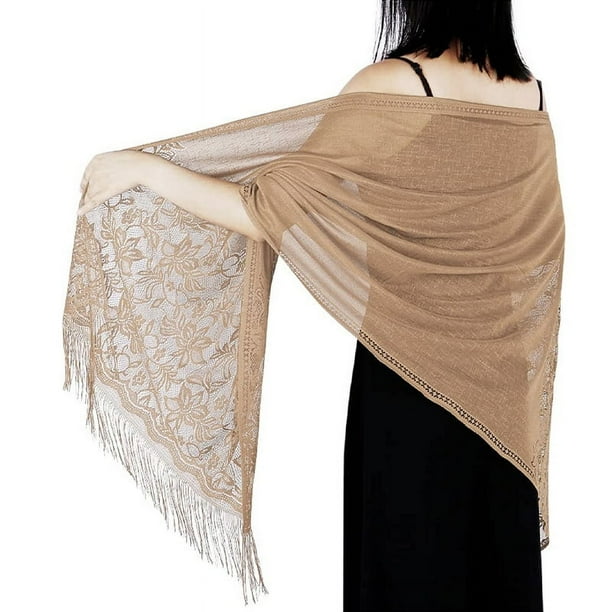 Floral Lace Scarf for Women - Lightweight Shawl Wrap with Fringe for Evening Dresses and Weddings