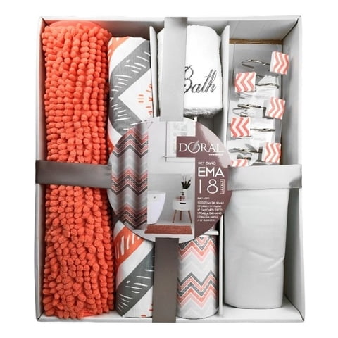 Set De Baño Ema 18 Piezas / Coral Lineas Diagonales Coral Gris – Doral