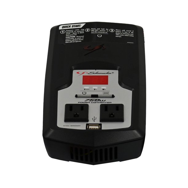 Convertidor de Corriente DC a AC Schumacher Electric, XI75DU, 750 Vatios Continuos, 1500 Vatios Pico, 2 Salidas AC, Puerto USB de 2 Amperios