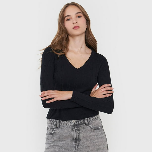 Sueter Negro Cuello Sueter Cuello V Dama Sueter Tejido Chompa