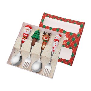 Magideal - Juego De Cuchara Y Tenedor Navideño, Juegos De Cubiertos Navideños, Cucharas Y Tenedores De Postre De Acero Inoxidable, Juego De Cubiertos Para Vacaci Caja Roja