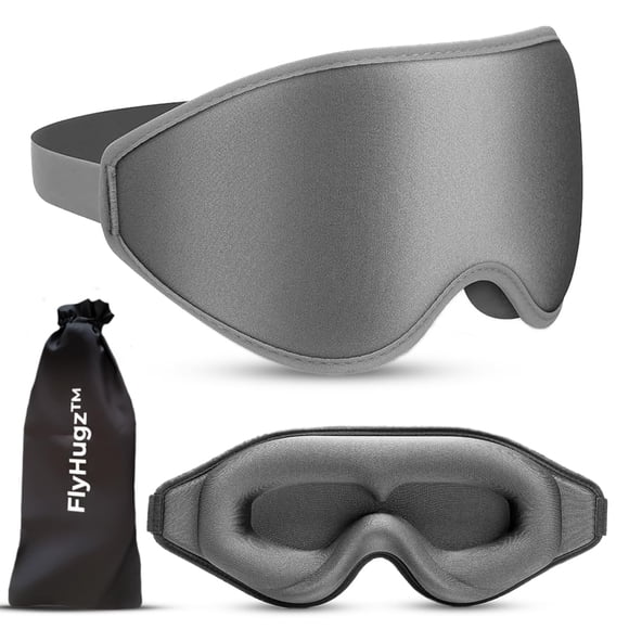 Máscara para dormir FlyHugz 3D para viajes y hogar, ultrasuave, que bloquea la luz
