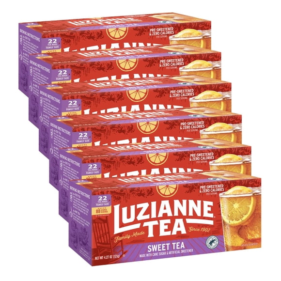 Bolsitas de té helado dulce de Tea Luzianne, tamaño familiar, 22 unidades, caja de 6 unidades