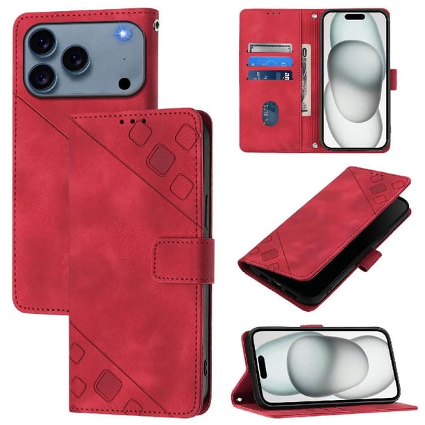 Funda Cartera para iPhone 17 Pro Max con Soporte y Ranuras, Resistente a Golpes y Rayones Rojo