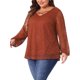 thumbnail image 4 of Agnes Orinda Blusa Casual Transparente de Manga Larga con Encaje de Doble Capa y Cuello en V para Mujer de Talla Grande 3X Rojo Ladrillo, 4 of 5