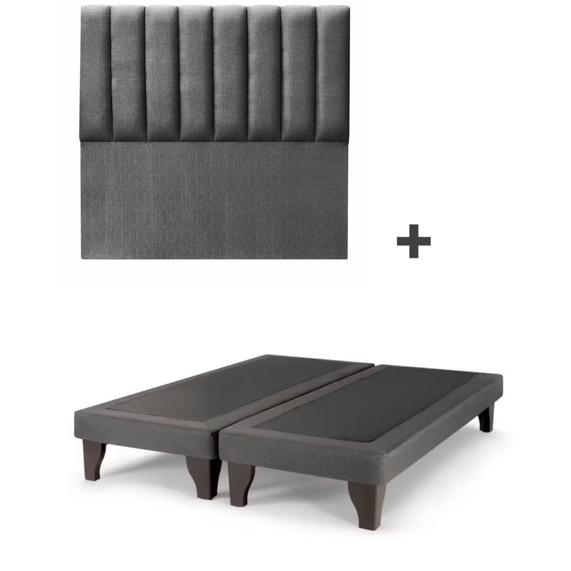 Kerabaalshop - Base De Cama Mas Respaldo De 2 Plazas 150x190cm Lino Gris Oscuro