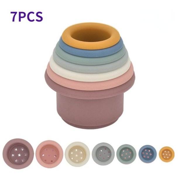Baby Silicone Hourglass Stacking Cup, Montessori Educational Toy, Intelligence Gift Toys Stacking Ring Tower Toy For Infant Bath Play