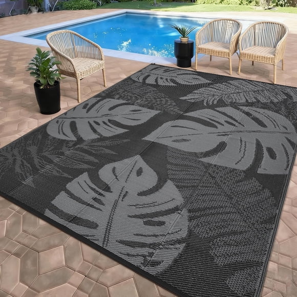 Tapete Para Exterior Impermeable Plegable 9x12 Pies Negro gris