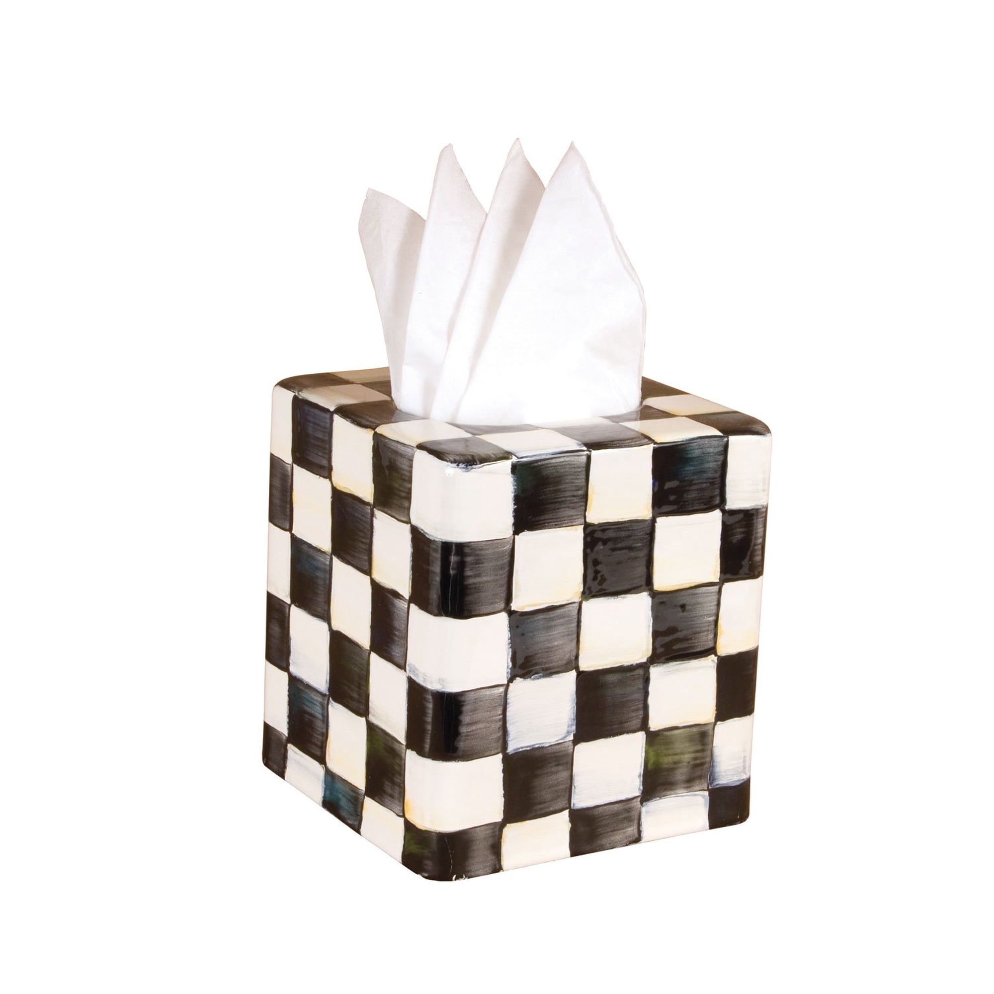 Funda Para Caja De Pañuelos Mackenzie-childs En Blanco Y Negro A Cuadros Cortesanos