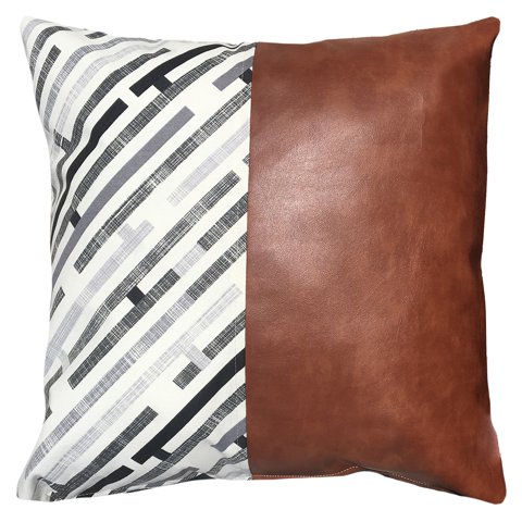 Elizabeth Peper - Funda Cojín Decorativo Ecocuero Gris Y Beige 45X45