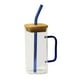 thumbnail image 3 of Vasos transparentes de borosilicato espesado para beber, regalos de cumpleaños con pajita, taza de café de 400 ml fácil de limpiar con tapa, vaso de vidrio para té, leche y jugo. Azul, 3 of 5