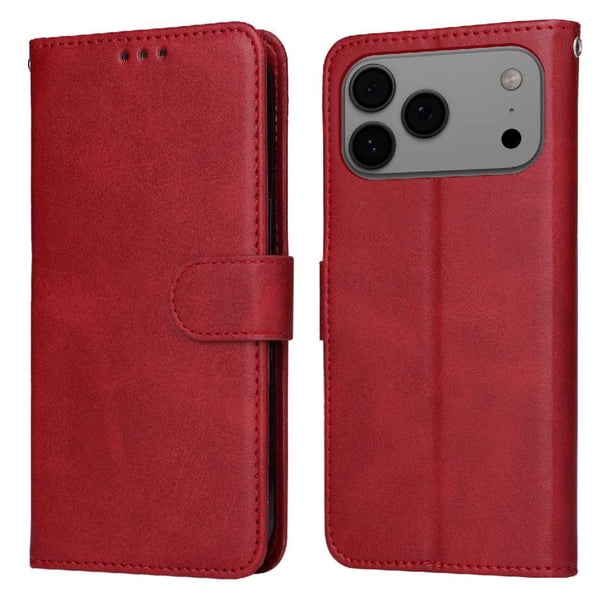 Funda Billetera para iPhone 17 Pro Max con Porta Tarjetas y Soporte Ajustable Rojo