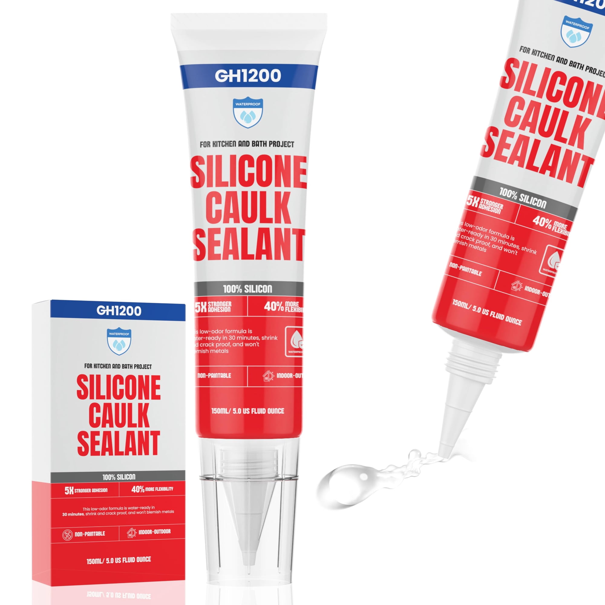 Sellador De Silicona Gh1200, 150 Ml, 150 Ml, Transparente, Impermeable