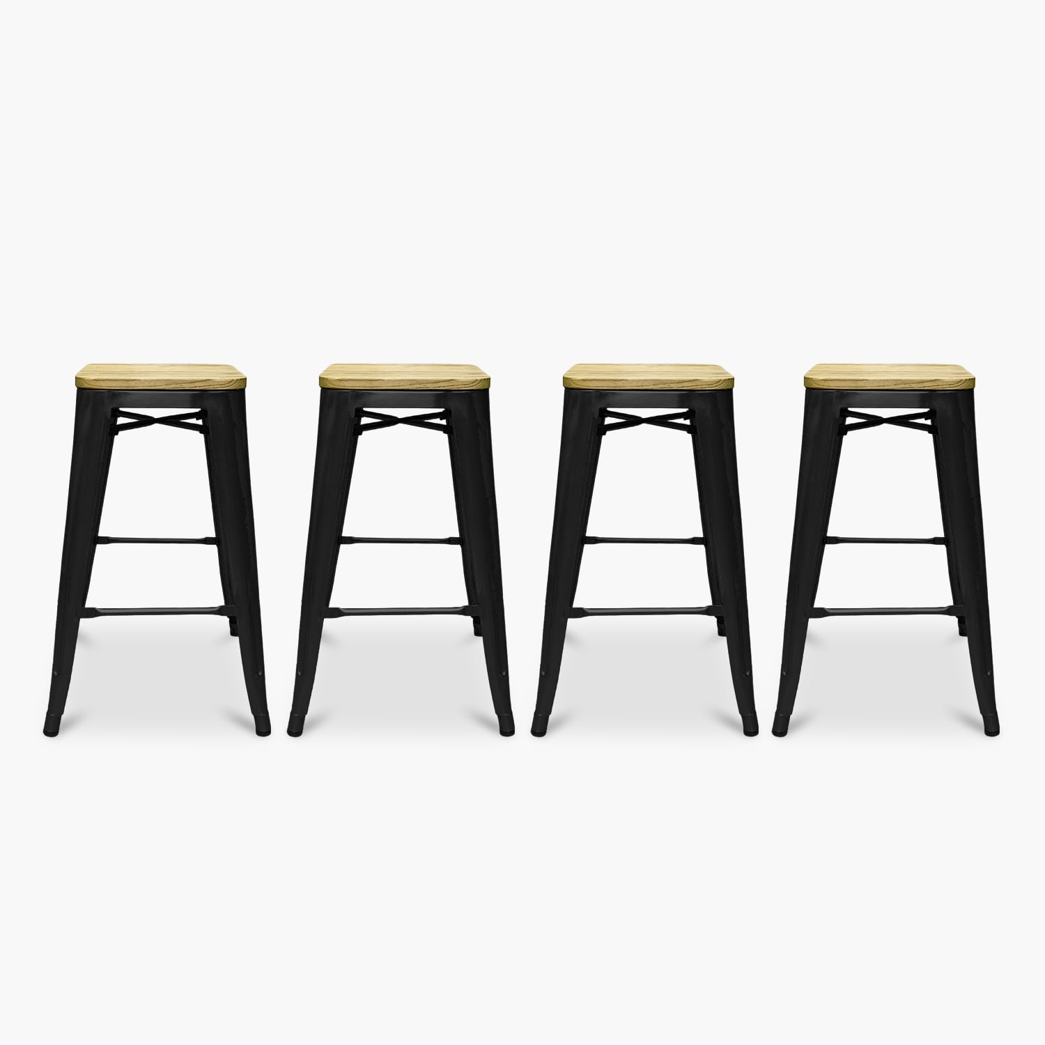 Form Design - Pack Tolix Taburetes 66 Madera X4 Negro