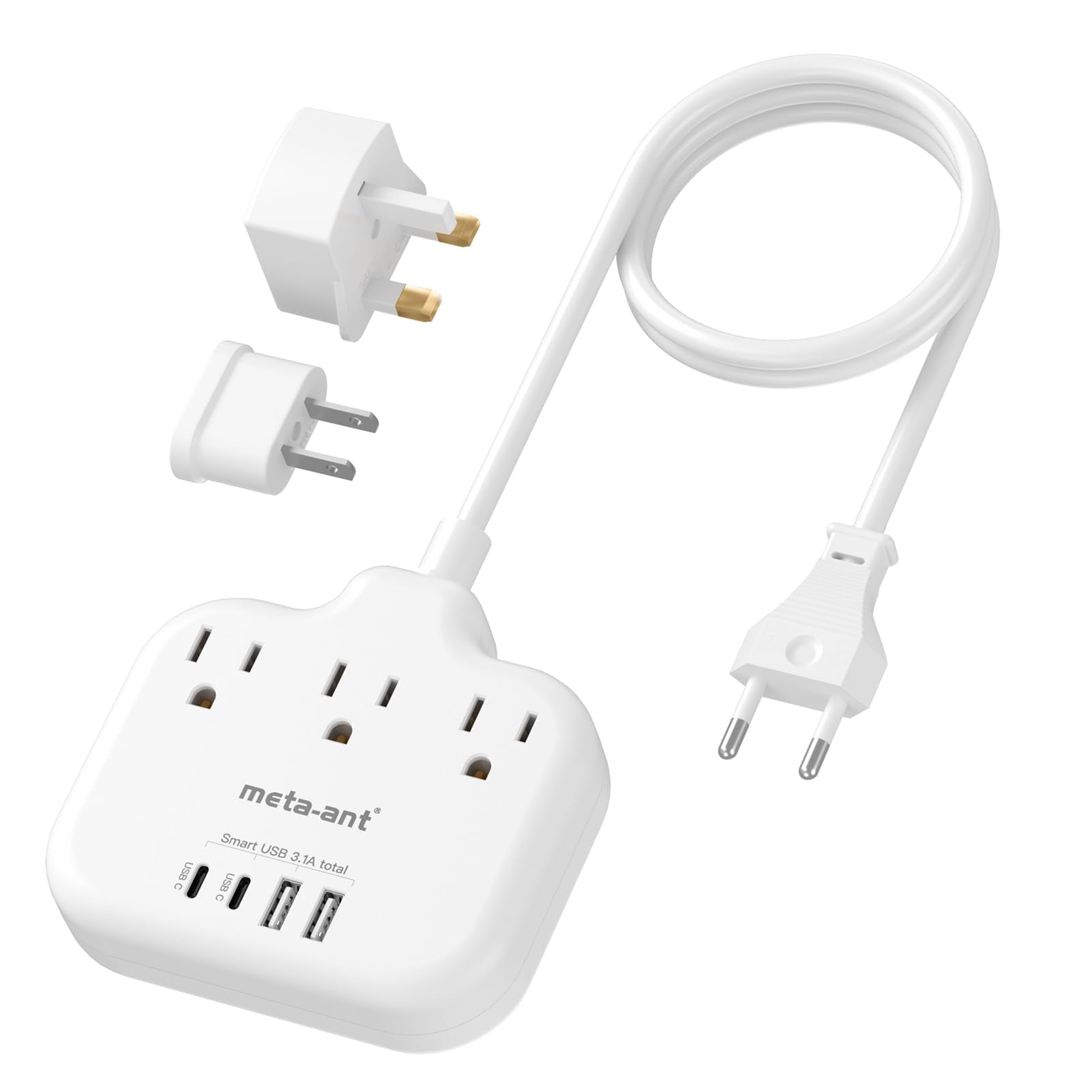Meta-ant - Adaptador De Enchufe De Viaje Ideal Para Ee. Uu. A Europa Con 3 Enchufes Y 4 Usb