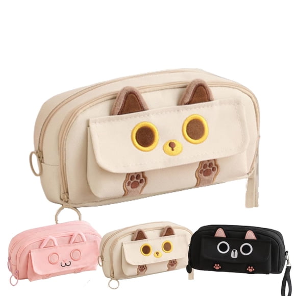 Estuche de lápices NIORYUZ 21 cm 4 capas Beige con diseño de gatito