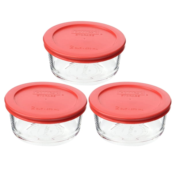 Juego de 6 piezas Pyrex de almacenamiento de alimentos, tazones de 470 ml con tapas rojas
