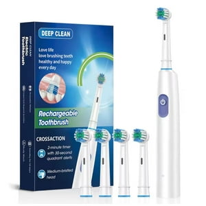 Deep Clean - Cepillo Dental Eléctrico Blanco Recargable Con 4 Cabezales