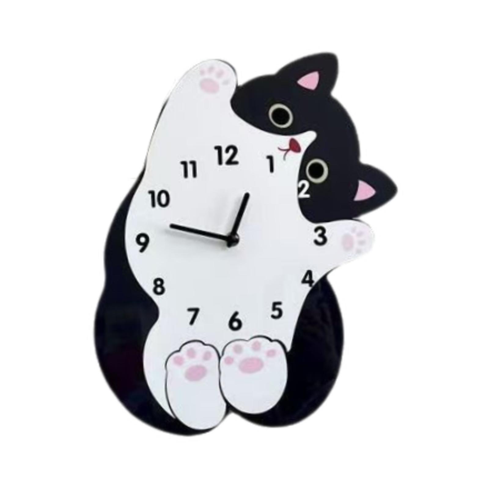 Bothyi - Reloj De Pared Con Diseño De Gato De Dibujos Animados, Moderno Y Bonito, Para Decoración Del Hogar, Para Comedor, Cafetería, Tienda, 30 Cm X 25 Cm, Sin Cola Oscilante.