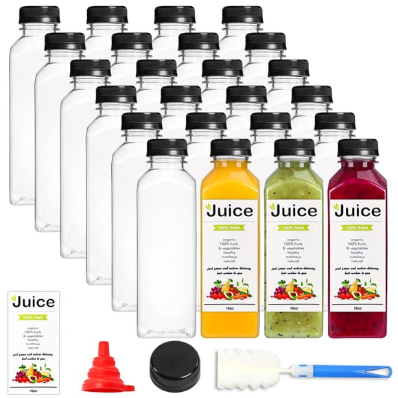 Botellas de jugo de plástico DEPEPE 16 oz (480 ml) con tapas x24
