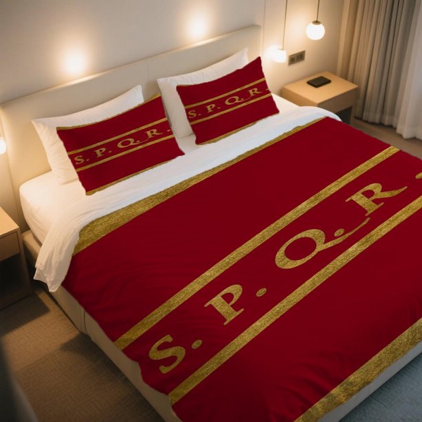 Roman SPQR Emblem with Golden Stripes Duvet Cover Set Bedding Mother's Day