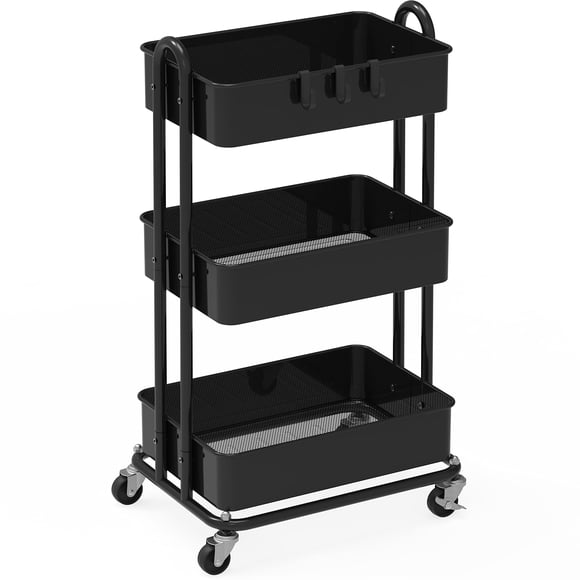 Rolling Cart Simple Houseware, 3 niveles, metal pesado, negro