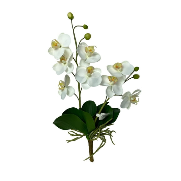 Flor Orquidea Chica Con Hojas 30cm Realista