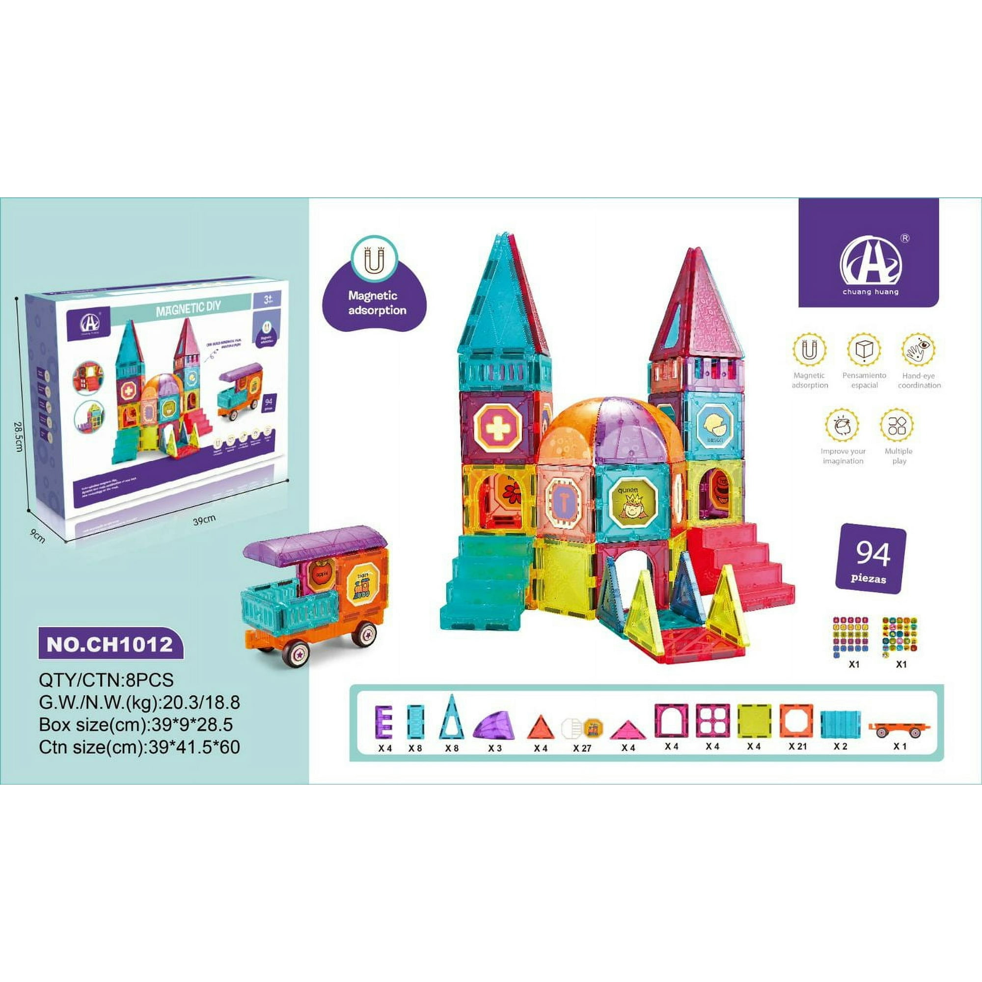 Genérico - Bloques De Construcción Magnético, Didactico Con 94 Piezas