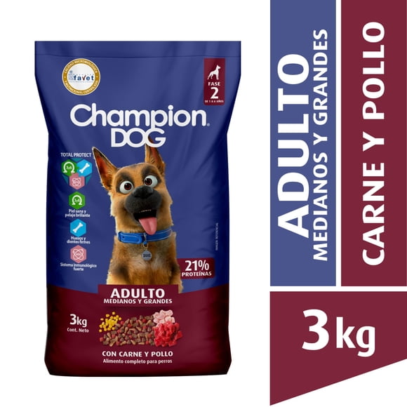 Alimento Seco Perro Adulto Raza Mediana/Grande Carne y Cereales Bolsa, 3 Kg