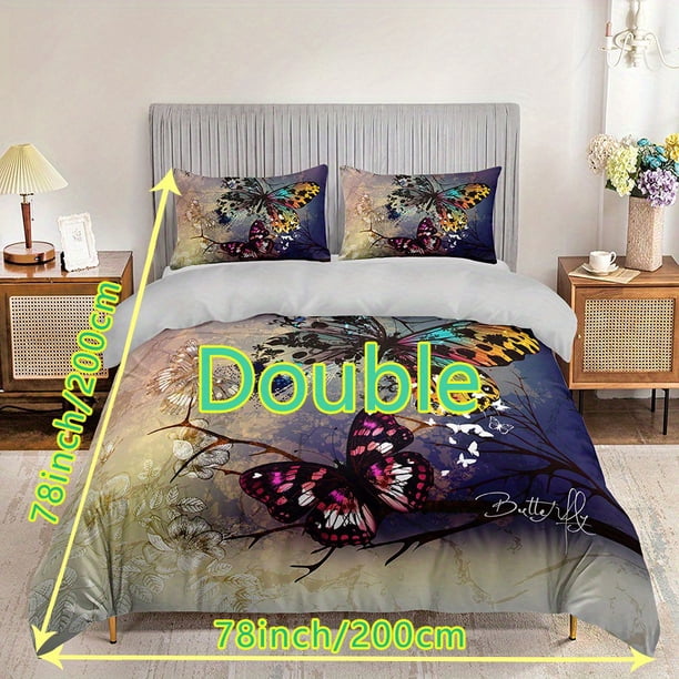 3pcs Duvet Cover Set, Butterfly Print Bedding Set, Soft Comfortable Duvet Cover, For Bedroom, Guest Room (1*Duvet Cover + 2*Pillowcase, Without Core)