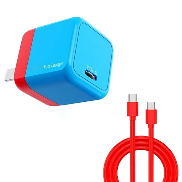 Fuente de Poder AARONMEI Cargador de Proyección de Pantalla con Carga Rápida PD Compatible con Nintendo Switch OLED y Lite con Cable Tipo-C Rojo Azul