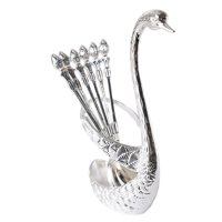 Bothyi - Juego De Cucharas De Café De Metal Con Base De Cisne Elegant Silver