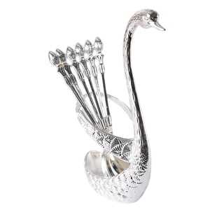 Bothyi - Juego De Cucharas De Café De Metal Con Base De Cisne Elegant Silver