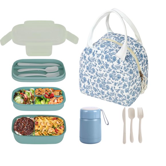 Set de Caja de Almuerzo Bento Abenptox con Bolsa Térmica Aislante de 1.9 L y Termo de 350 ml