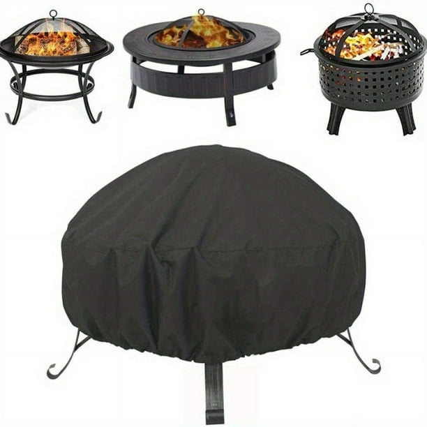 1 Pack, 210D Black Round Fire Pit Cover Patio Table Cover Garden Waterproof Fire Covers
