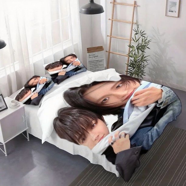 3pcs Set Hongjoong and Seonghwa Printed Duvet Cover Set Bedding Set with Pillowcases