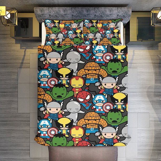 Cartoon Spider-Man 1 3 Pieces Duvet Cover Set Full Size Super Soft Fade Resistant Microfiber
