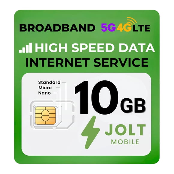 Tarjeta SIM de datos Jolt Mobile 10 GB por 30 días 5G 4G LTE