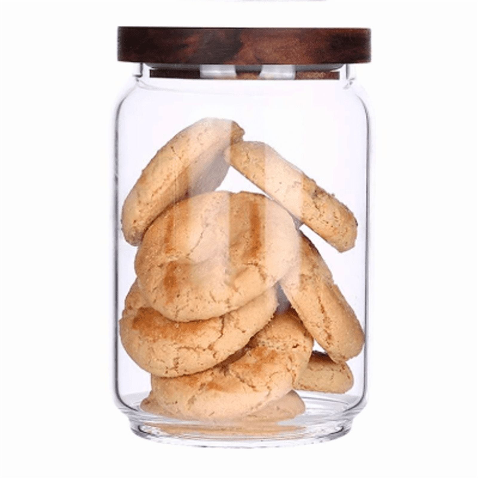 Wakeshome - Recipiente De Almacenamiento De Vidrio Hermético Frasco De Alimentos Con Tapa De Madera 650ml