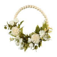 Bothyi - Guirnalda De Flores Artificiales Para Colgar En La Puerta, Cuentas De Madera, Decoración De Aro, Color Blanco