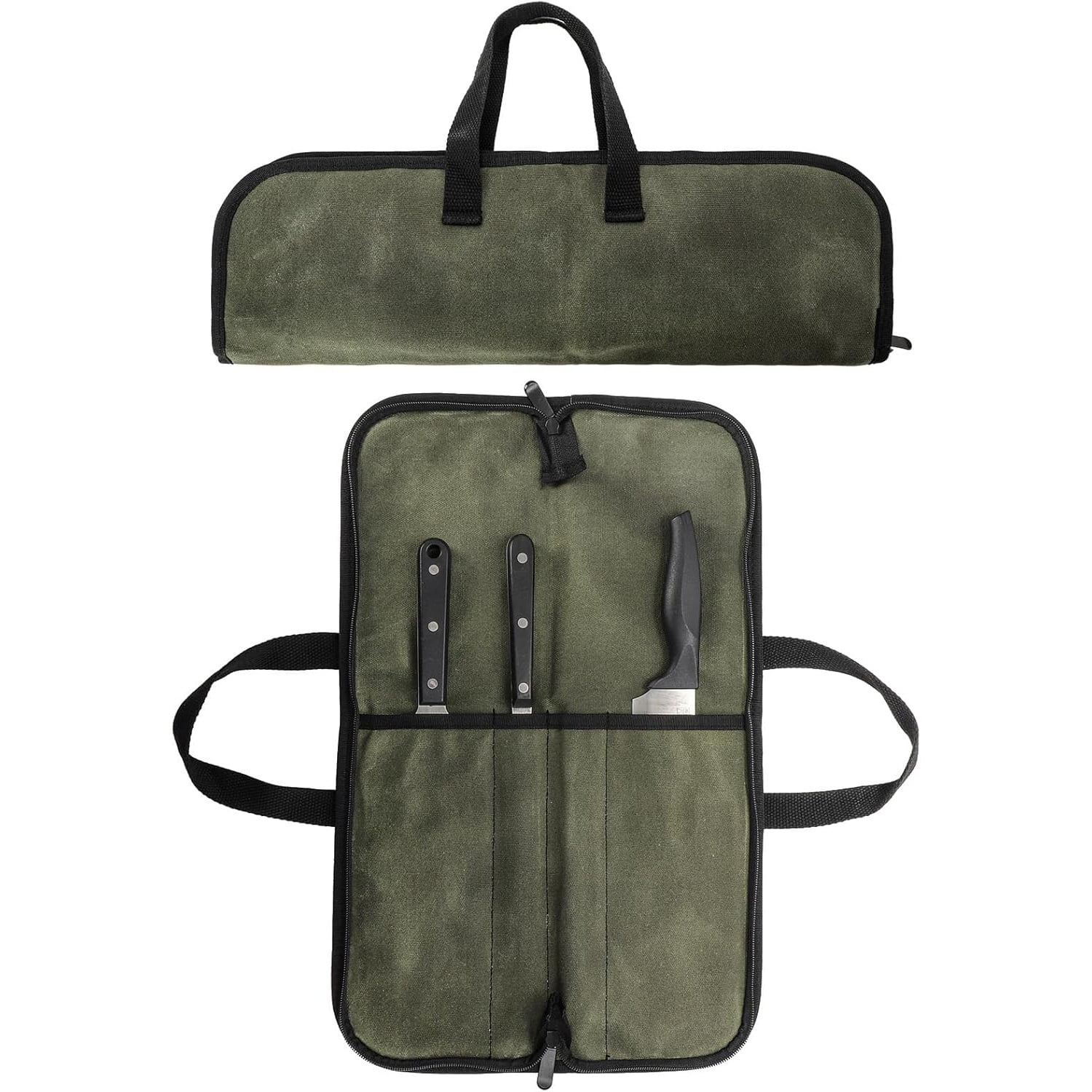 Xusx111 - Bolsa De Rollo De Cuchillo De Cocinero Con 4 Ranuras, Bolsa De Cuchillo De Lienzo De Cera Pesada Con Mango, Almacenamiento De Cuchillo De Cocina, Bolsa Portátil De Cuchillo (solo Una Bolsa D