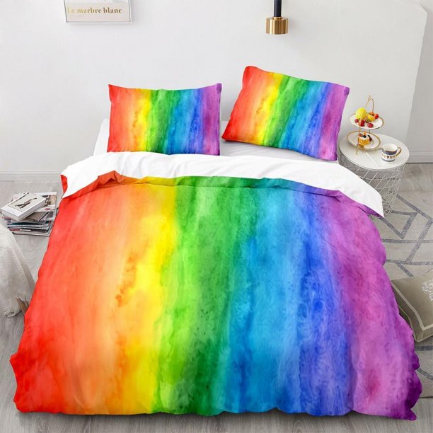Rainbow LGBT Colorful Quilt Duvet Cover Set Comforter Cover Children3-Piece Bedding Set
