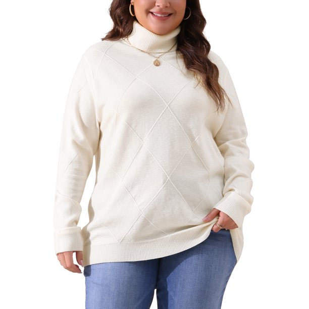 GRACIA Y GRANDEZA Disfraces de Halloween para Mujeres Talla Grande Suéter de Cuello Alto Ligero de Manga Larga Tejido de Punto Acanalado Top 2X Blanco Crema